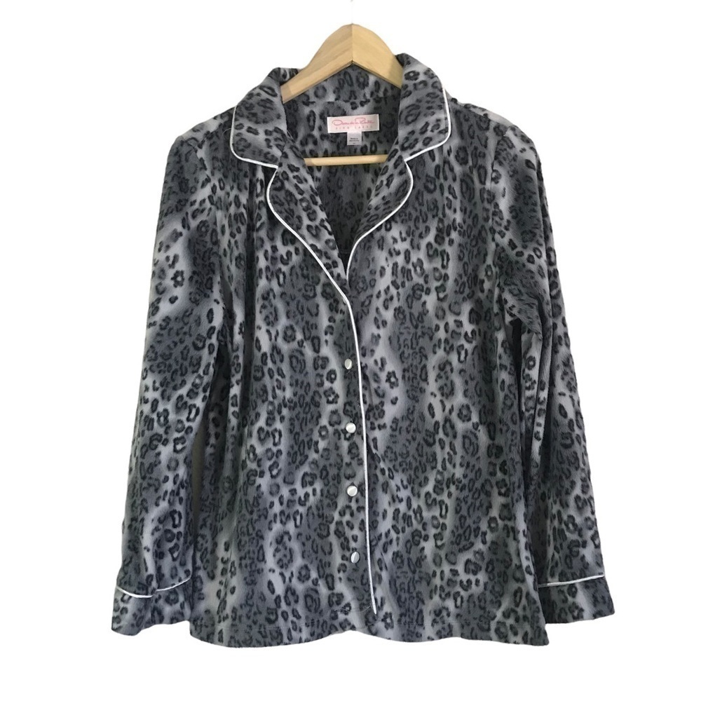 OSCAR De La Renta Animal Print Soft Velvety Velour Pajama Top Size M